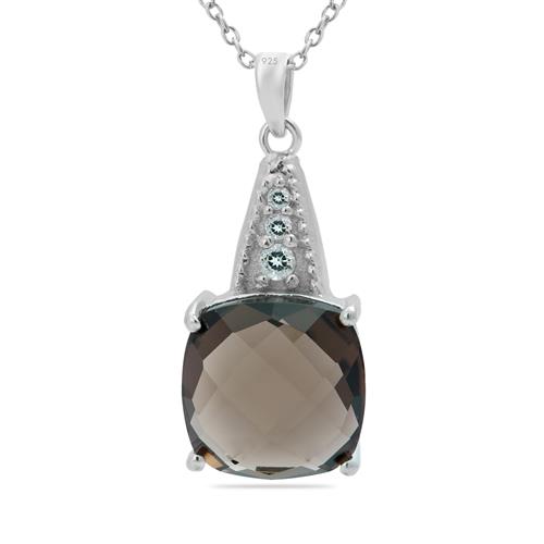 BUY STERLING SILVER NATURAL SMOKY GEMSTONE  PENDANT